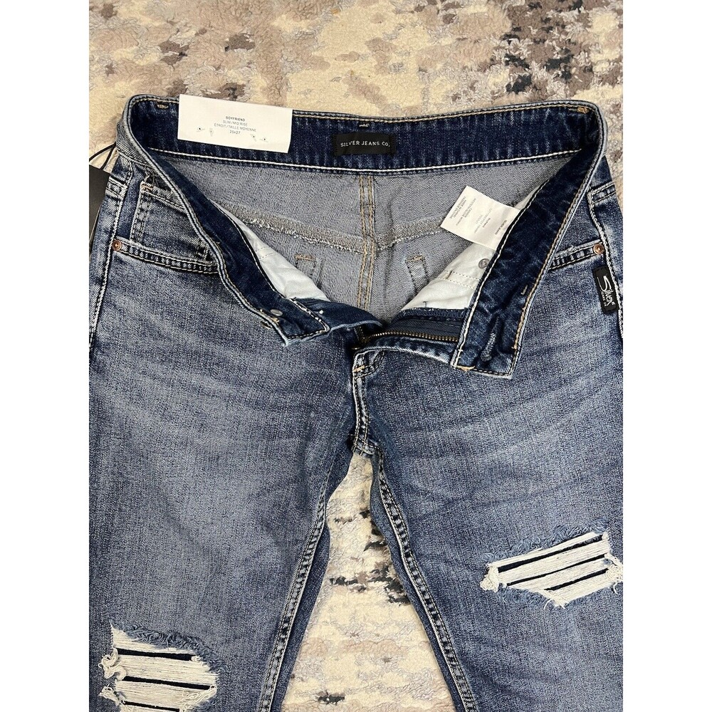 NWT Silver Boyfriend Mid-Rise Slim Fit Distressed Jeans Sz. 25X27 Buckle - Picture 3 of 13